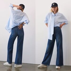 Pilcro Anthropologie The Annie Wide Leg Splatter Medium Wash Jeans Size 30 NEW